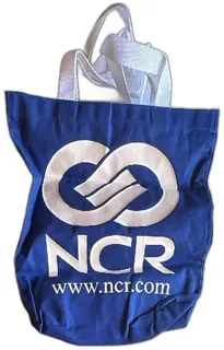 NCR Logo Blue Tote Bag White Handles Promotional Canvas Unused Vintage Tech Swag