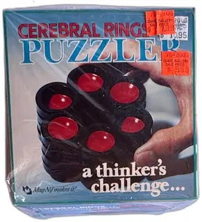 1987 MagNif Cerebral Rings Puzzle Sealed Vintage Brain Teaser Black Red