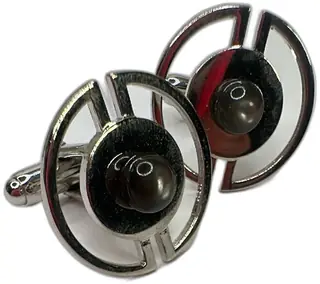 Vintage Silver Tone Modernist Circle Cufflinks Black Center Stone Pair Unbranded
