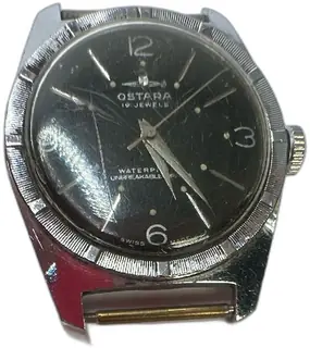 Ostara 10 Jewels Vintage Swiss Made Manual Watch Stainless Steel Black Dial