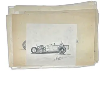 Rare collection of original 1950s–1960s automotive sketches signed by designer Lenzi
