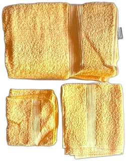 Elegance By Lady Pepperell Yellow Cotton Towel Set Bath Hand Washcloth Unused Vtg