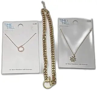 Time And Tru Gold Tone Necklace Lot 3 Pieces Chain And Crystal Pendants New