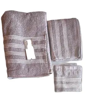 Kenar Home Gray White Striped Cotton Towel Set Includes Bath Hand Washcloth New