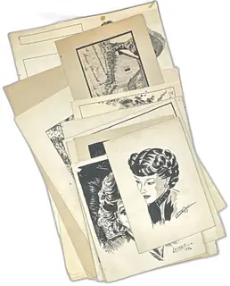 1940s Danny Lenzi Original Ink Illustration Art Lot Portraits Animals Landscapes