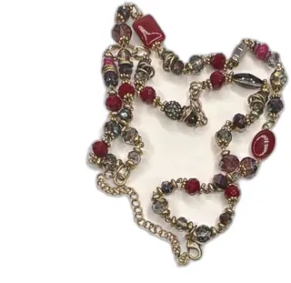Handmade Multi Color Faceted Glass Bead Necklace Red Purple Gold 24 Inch