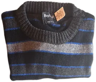 Royal Knight Made In USA Striped Wool Blend Sweater Mens XL Black Gray Blue Vintage