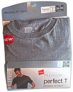 Hanes Premium Perfect T Men’s Crew Neck T Shirt 2 Pack 2XL Gray Tagless Cotton