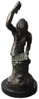 Bronze Sculpture Signed anzi The Blacksmith Artisan Figure Vintage Art StatueL