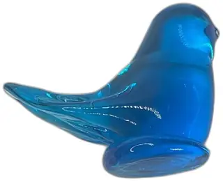 Fenton Art Glass Bluebird Of Happiness Signed Handmade Blue Glass Figurine 3 Inch
