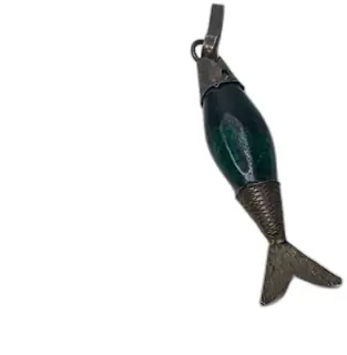 Vintage 925 Sterling Silver Fish Pendant Malachite Inlay Mexico Artisan