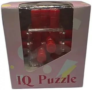 Vintage IQ Puzzle Clear Acrylic Cube With Red Rods Brain Teaser Taiwan