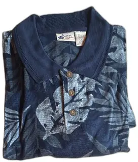 Cherokee Waikiki Wear Mens Polo Shirt XL Tonal Leaf Print Blue Rayon Cotton NWT