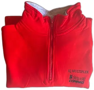 Vintage Fruit Of The Loom Red Half Zip Sweatshirt Large IQ Multiplex Sybase Compaq