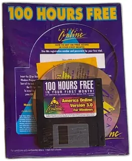 America Online Version 3.0 For Windows 100 Hours Free Kit Sealed Floppy And CD 1990s