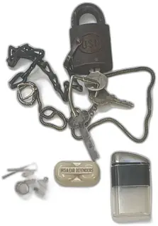Vintage USN Corbin Padlock With Keys Chains Ritepoint Lighter MSA Ear Defenders Lot
