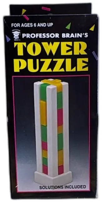 Professor Brain Tower Puzzle Vintage 10 Piece Color Block Logic Game Boxed