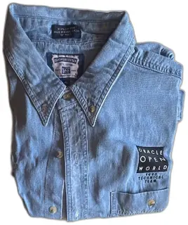 Lee Denim Collection XL Oracle OpenWorld 1996 Technical Team Shirt Blue Cotton