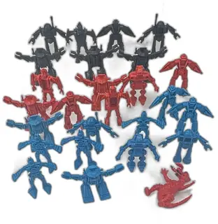 Vintage 1980s Hong Kong Plastic Robot Mini Figures Lot of 25 Plus Red Monster Toy