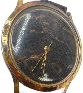 Timex Vintage Quartz Men’s Dress Watch Brown Leather Strap Taiwan As-Is Gold Tone