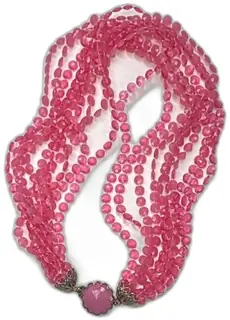 Vintage Multi Strand Pink Faceted Bead Necklace Filigree Clasp Costume Jewelry