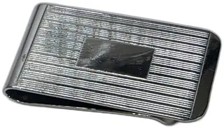 Silver Tone Metal Money Clip Ribbed Textured Front Plain Back Classic Design