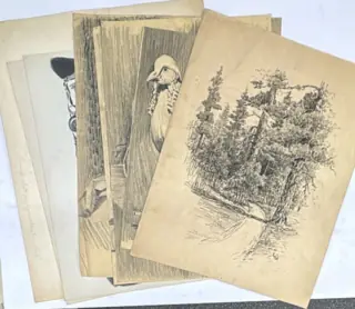 1940s Danny Lenzi Langdon Smith Original Pencil Ink Drawings Still Life Nature