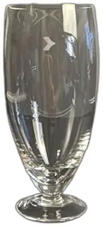 Vintage Clear Etched Footed Pilsner Beer Glass Curved Arrow Design 7 Inch Tall