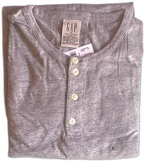 GAP Mens Gray Henley T Shirt XL 100 Percent Cotton Short Sleeve Tag New Old Stock