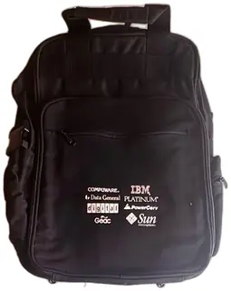 Vintage Open Solutions Partner Sybase Black Laptop Backpack IBM Sun Digital Logos