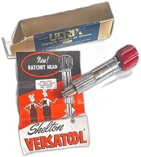 Shelton Versatool Ratchet Head Multi-Bit Screwdriver Vintage Chrome Red Handle