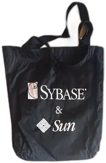 Sybase Sun Microsystems Promo Black Nylon Tote Bag Vintage Tech Logo Unused