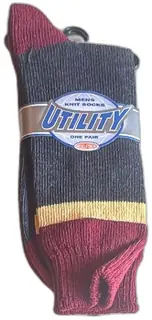 Utility Mens Knit Socks One Pair Size 10-13 Black Maroon Yellow Vintage 1999 USA