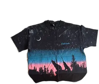 MSP Gold Vintage Colorado Wolf Howling Night Sky Graphic T Shirt XL Black Cotton