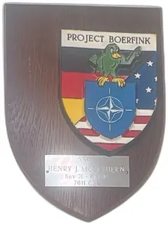 Project Boerfink NATO US Germany Wooden Shield Plaque SSGT Henry McCathern 1976-78