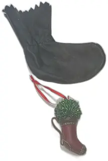 Vintage Black Leather Christmas Stocking Boot Holiday Decoration with Golf Ornament