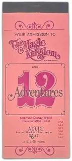 Vintage Walt Disney World Magic Kingdom 12 Adventure Ticket Book Adult Admission 1970
