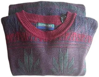 Claybrooke Vintage Crewneck Sweater Red Blue Green Pattern Medium Acrylic Wool Korea