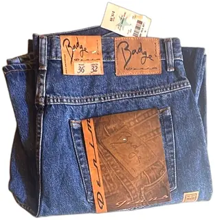 Badge Denim Jeans Mens 36x32 Vintage Blue 100 Percent Cotton Made In Brazil New