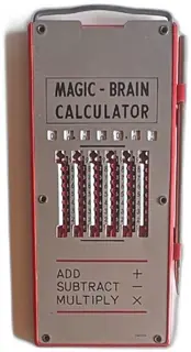 Vintage Magic Brain Calculator Japan Red Metal Mechanical Arithmetic Device w Stylus