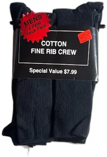 Mens Cotton Fine Rib Crew Socks 6 Pair Value Pack Black Size 10-13 Target New