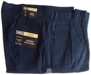 G.H. Bass Mens Pleated Twill Khaki Pants Dark Blue Size 38x30 Double Pleat New