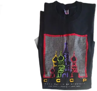 Vintage Fruit Of The Loom CCCP Glasnost Black T Shirt XL USSR 1980s Saint Basil