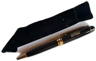 BMIC Software Promotional Ballpoint Pen Black Gold Tone Trim With Velvet Sleeve