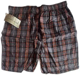 Greatland Mens Plaid Boxers Large Black Orange Cotton Elastic Waist Vintage New