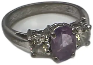 Sterling Silver Three Stone Amethyst and Clear CZ Ring Size 7 Vintage Jewelry