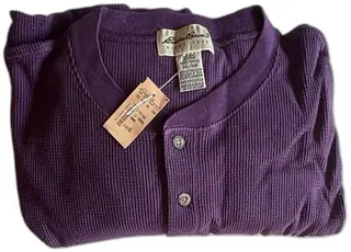 Eddie Bauer Mens XXL Grape LS Thermal Henley Shirt New Old Stock Vintage Purple