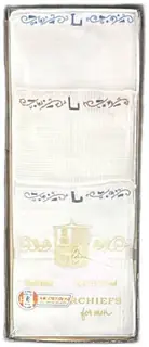 Vintage Mens Handkerchiefs Boxed Set Hand Rolled Hand Embroidered All Cotton RN14750