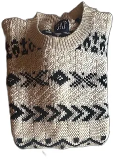 Gap Vintage Wool Sweater XL Cream Black Fair Isle Pattern Made In Hong Kong 100 Perce
