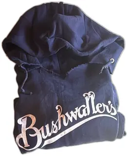 Vintage Jerzees Bushwaller's Navy Blue Hoodie Made In USA Size M Distressed